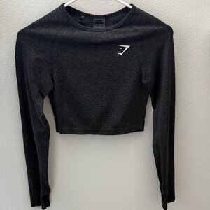 Gymshark Black Long Sleeve Crop Top with White Logo